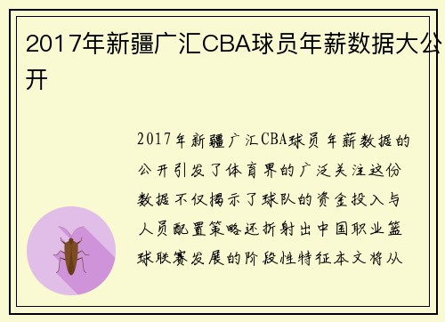 2017年新疆广汇CBA球员年薪数据大公开